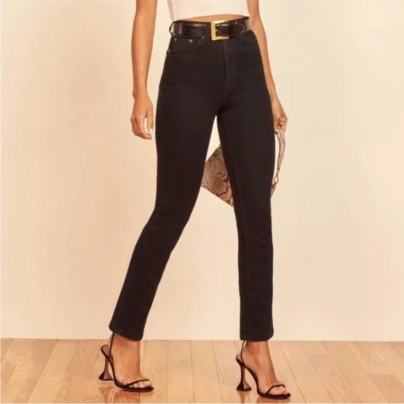 Reformation Liza High Rise Straight Jeans in Washed Black Size 24 - Picture 1 of 9